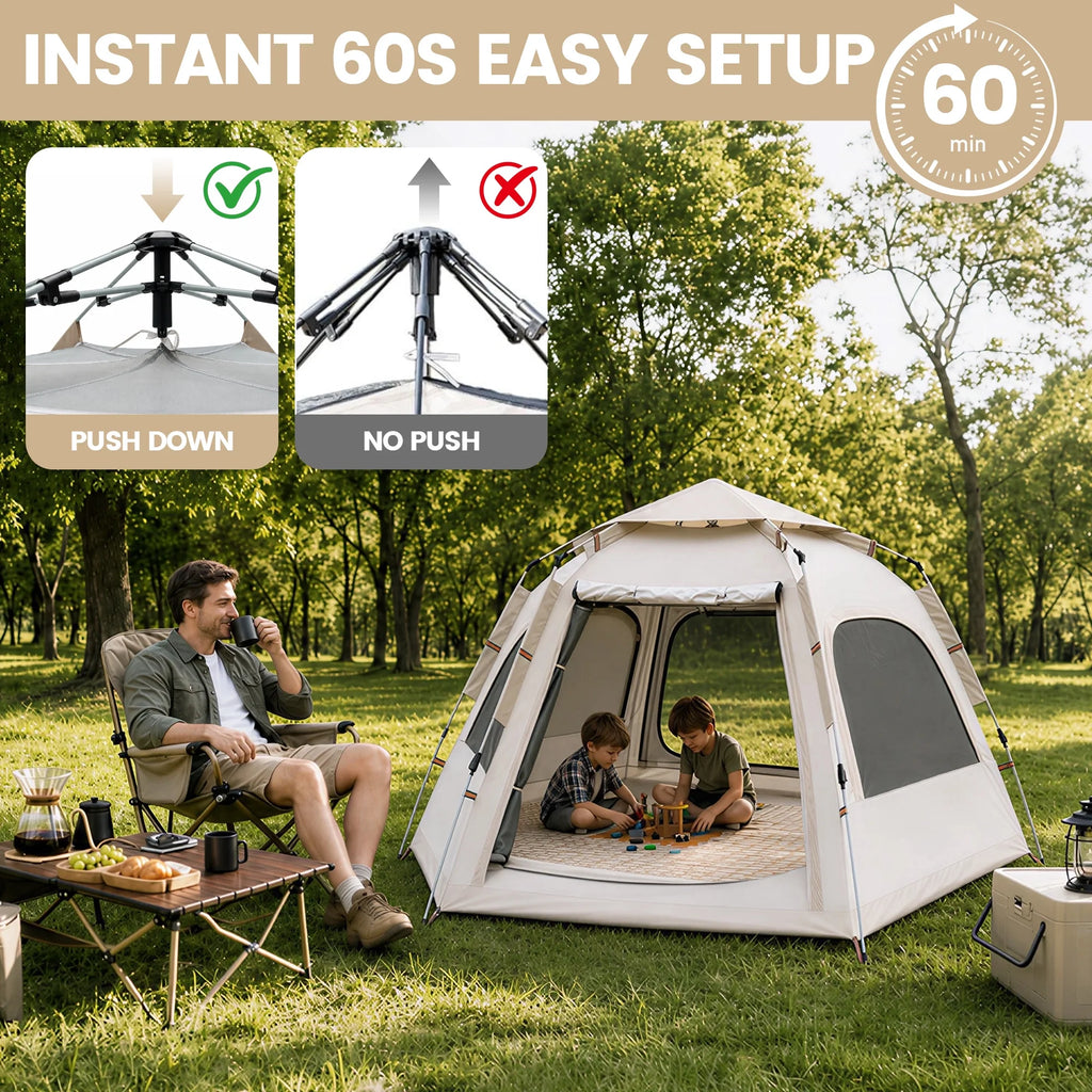2-3 Person Camping Tent, Instant Pop up Tents for Camping- 60S Automatic Easy Setup Tent, Double-Layer Waterproof & Windproof Instant Tents for Hiking Backpacking