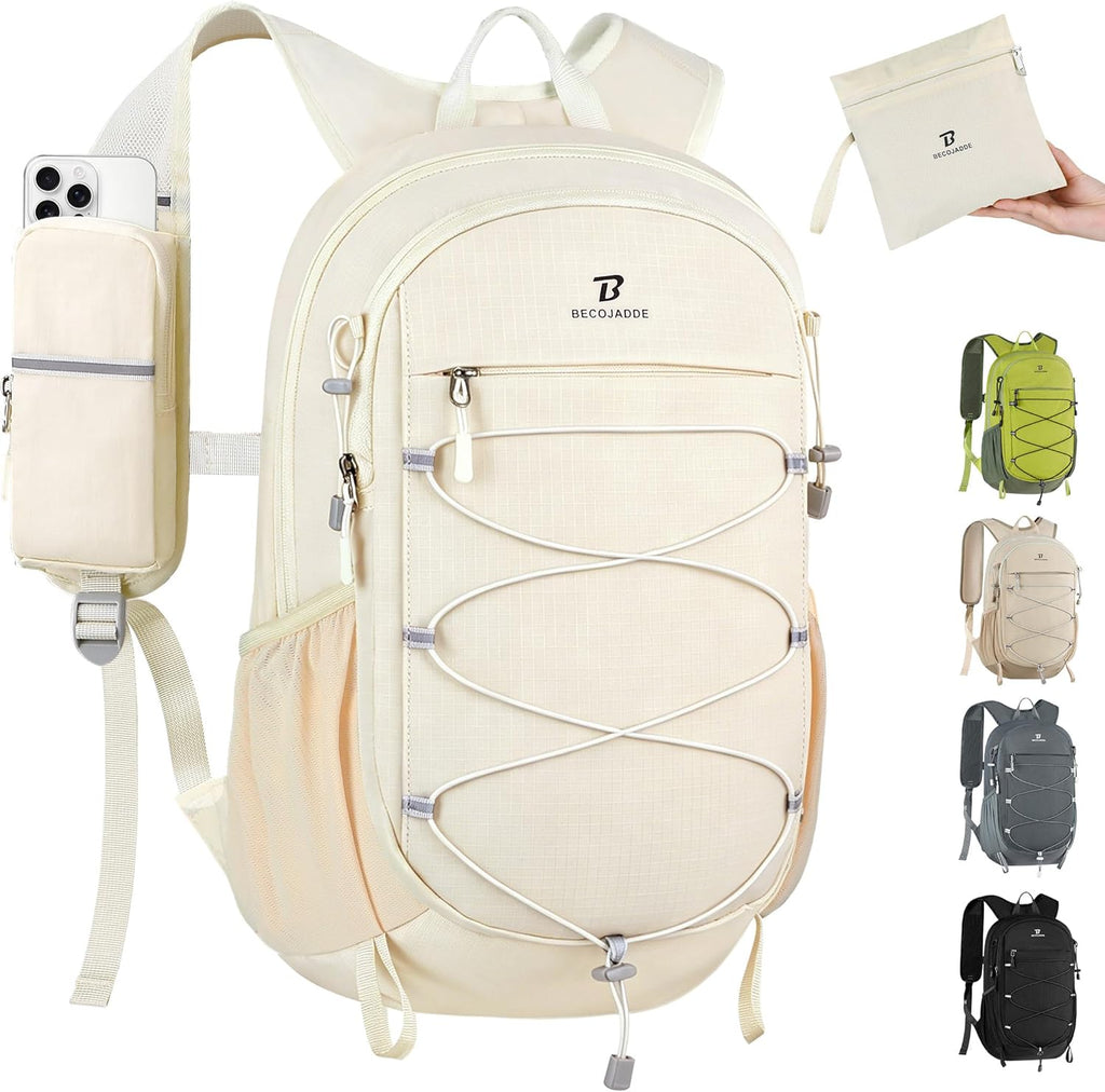 Hiking Backpack 15L Small Backpack Packable Day Pack Water Resistant Lightweight Travel Backpack for Women Men with Shoulder Strap Pockets for Hiking Camping Outdoor, Beige
