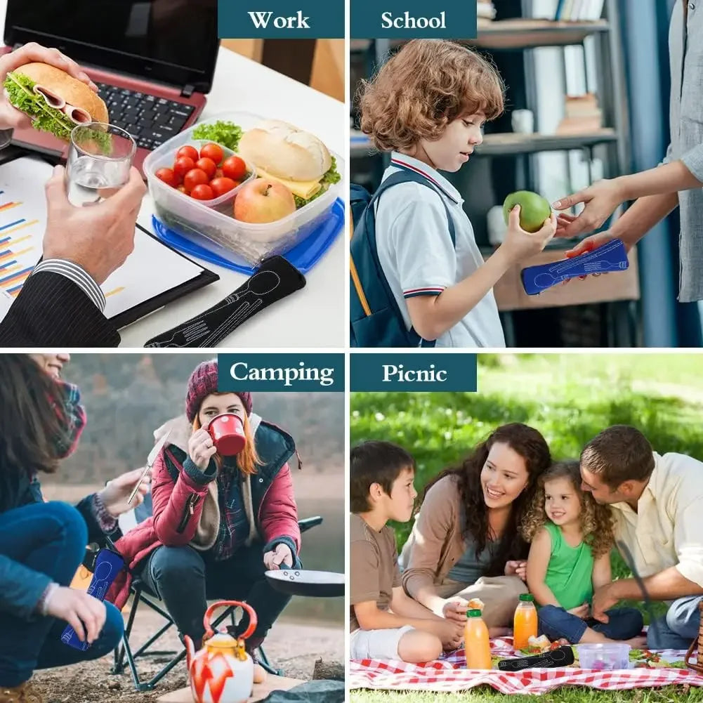 Portable Cutlery Bag with Zipper Cutlery Box Storage Bag Camping Cutlery Storage Bag for Kids Tableware Travelling Picnic School