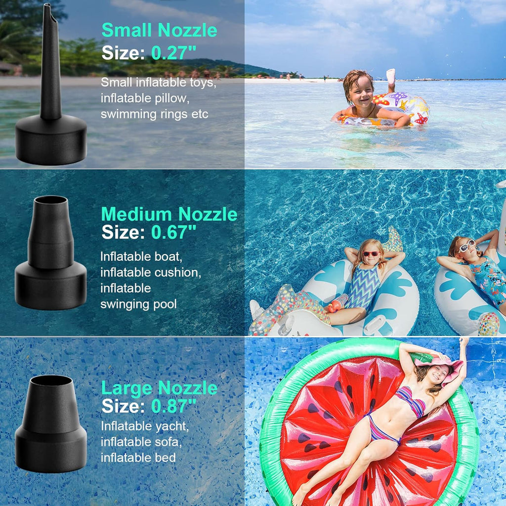 MAACOULD Electric Air Pump for Inflatables with 3 Nozzles | Portable, Easy to Use, Inflatable for Beds, Mattress, Pool Floats, Inflatable Pool, Snow Sled, AC110-120V