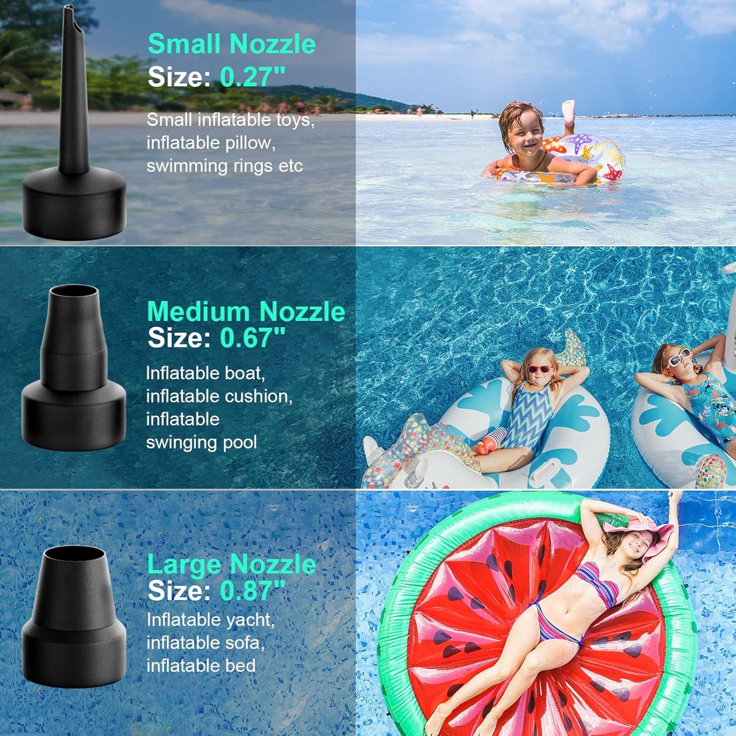 MAACOULD Electric Air Pump for Inflatables with 3 Nozzles | Portable, Easy to Use, Inflatable for Beds, Mattress, Pool Floats, Inflatable Pool, Snow Sled, AC110-120V