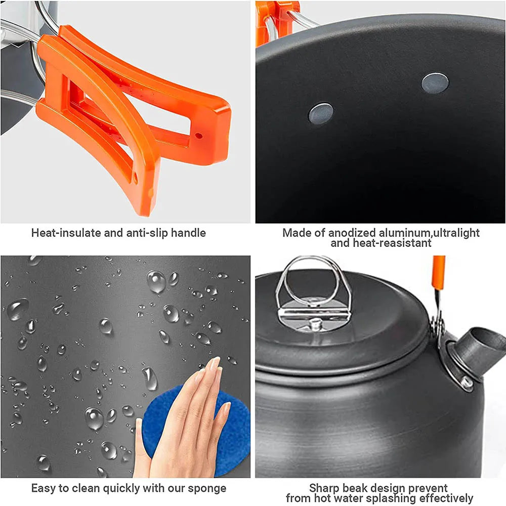 Camping Cookware Kit Outdoor Cooking Set Aluminum Pot Equipment Travel Tableware Kitchen for Hiking Picnic BBQ