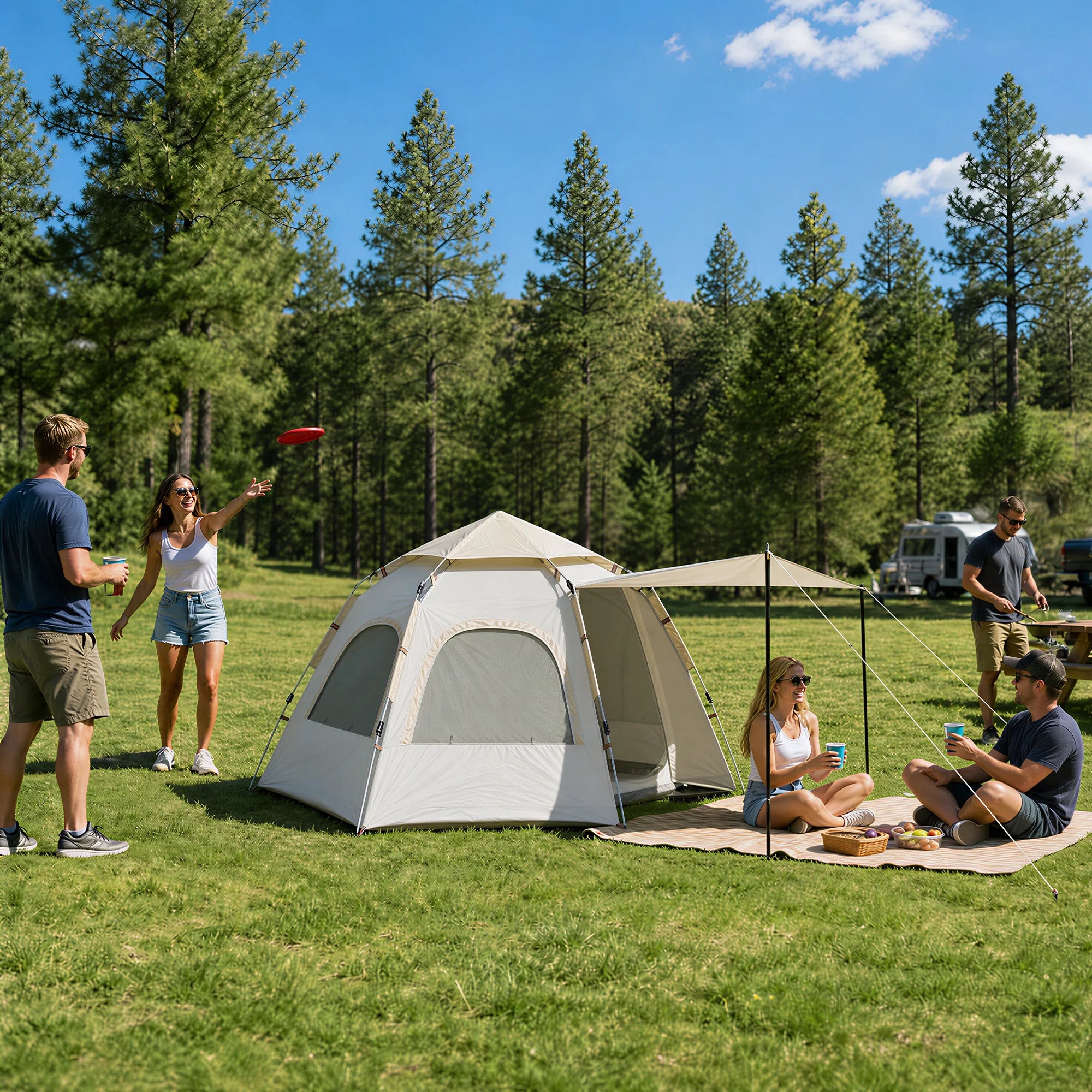 2-3 Person Camping Tent, Instant Pop up Tents for Camping- 60S Automatic Easy Setup Tent, Double-Layer Waterproof & Windproof Instant Tents for Hiking Backpacking