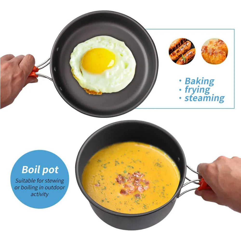 Camping Cookware Kit Outdoor Cooking Set Aluminum Pot Equipment Travel Tableware Kitchen for Hiking Picnic BBQ