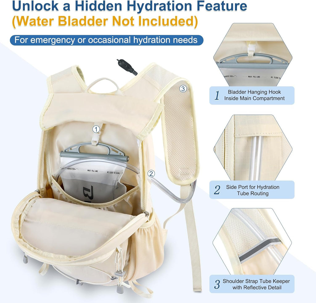 Hiking Backpack 15L Small Backpack Packable Day Pack Water Resistant Lightweight Travel Backpack for Women Men with Shoulder Strap Pockets for Hiking Camping Outdoor, Beige