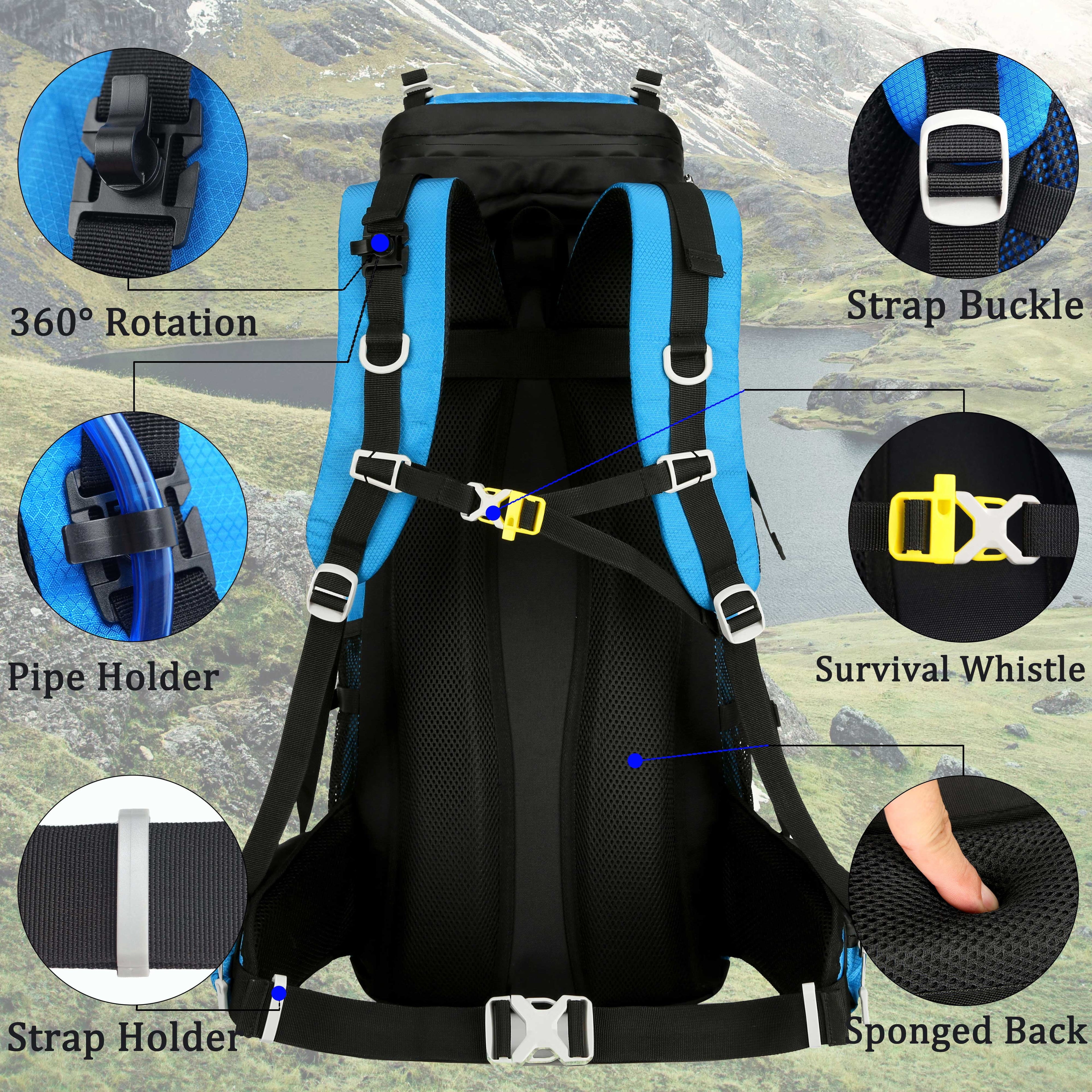 60L Travel Hiking Camping Backpack with Rain Cover, Backpack Water Resistant,Climbing Backpack for Men Women