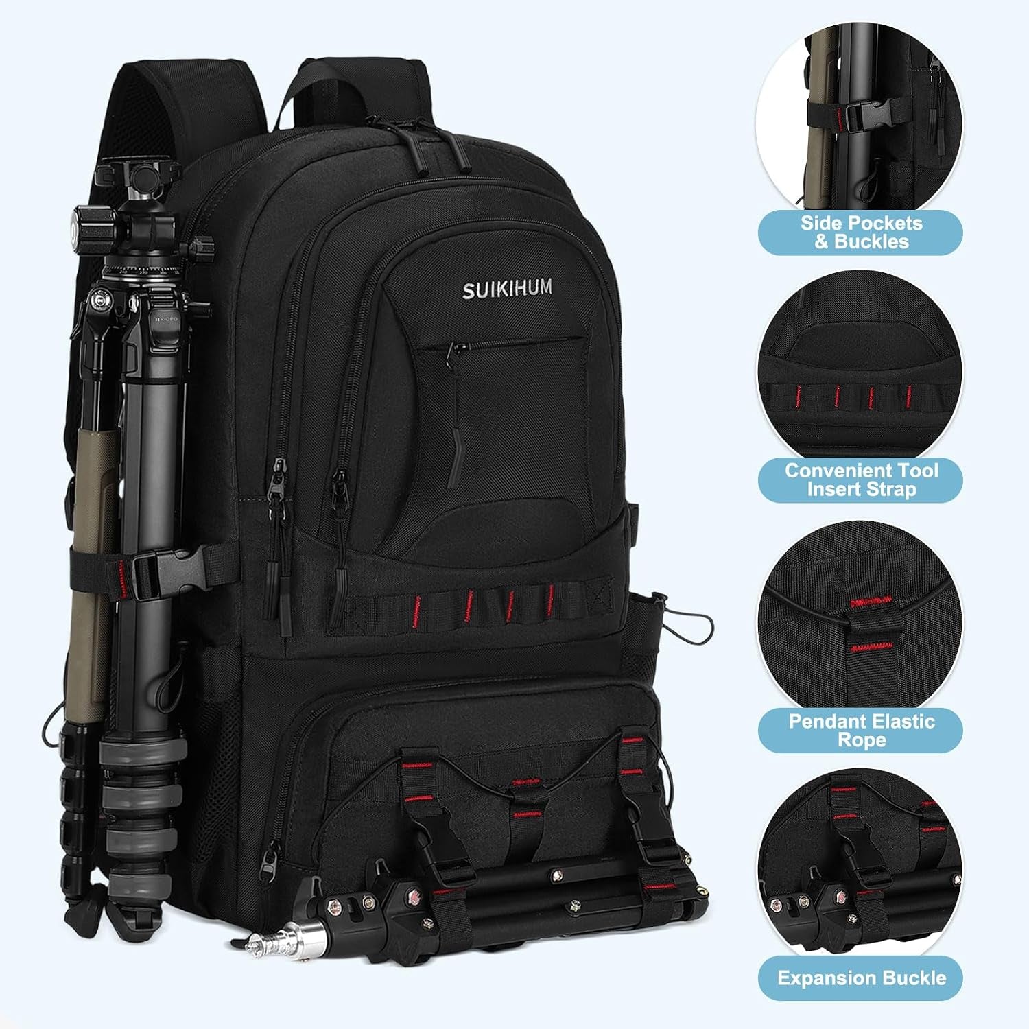 40L Hiking Backpack for Men Women, Expandable Travel Backpack for Camping, Waterproof Outdoor Hiking Daypack with USB A/C Port, Black, Medium