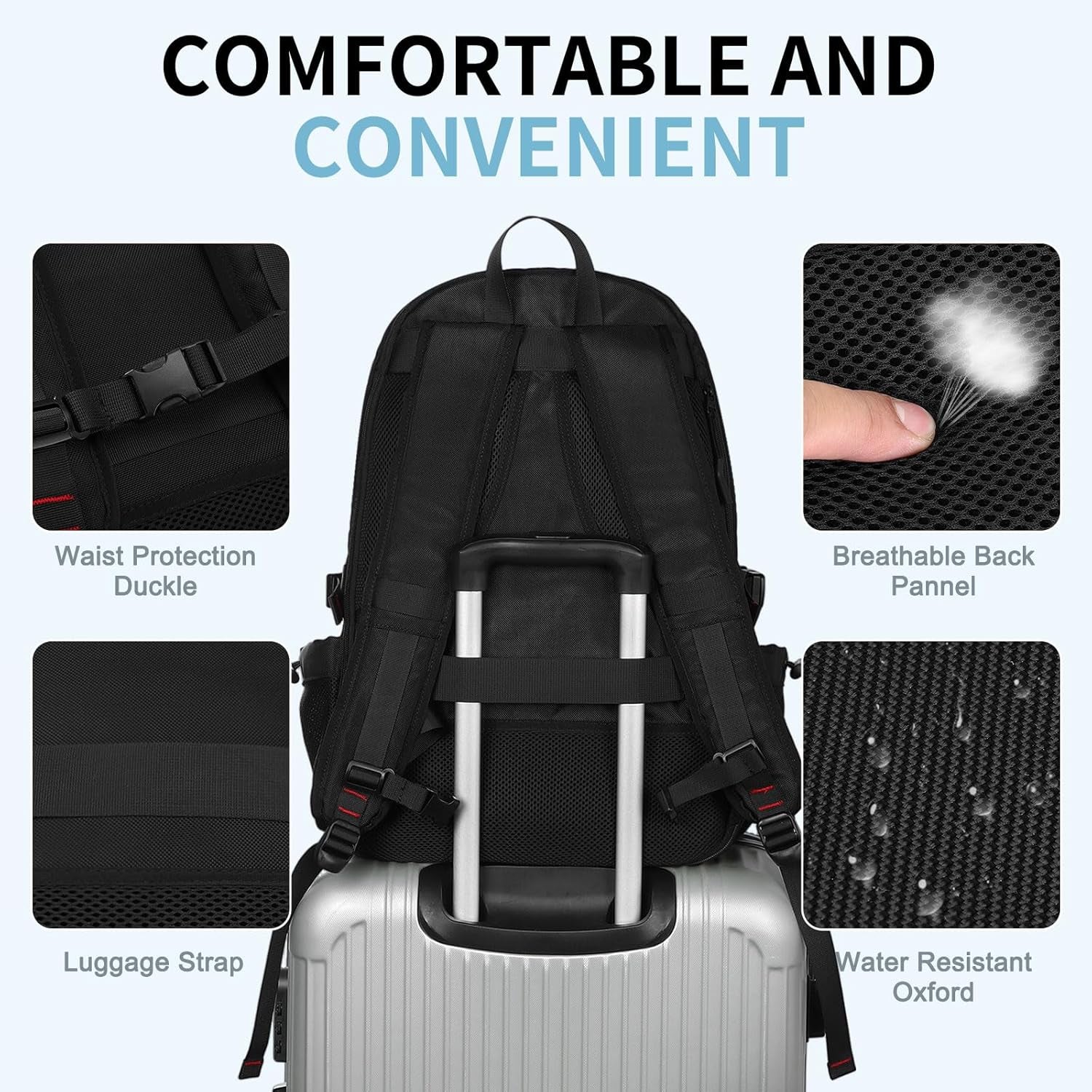 40L Hiking Backpack for Men Women, Expandable Travel Backpack for Camping, Waterproof Outdoor Hiking Daypack with USB A/C Port, Black, Medium