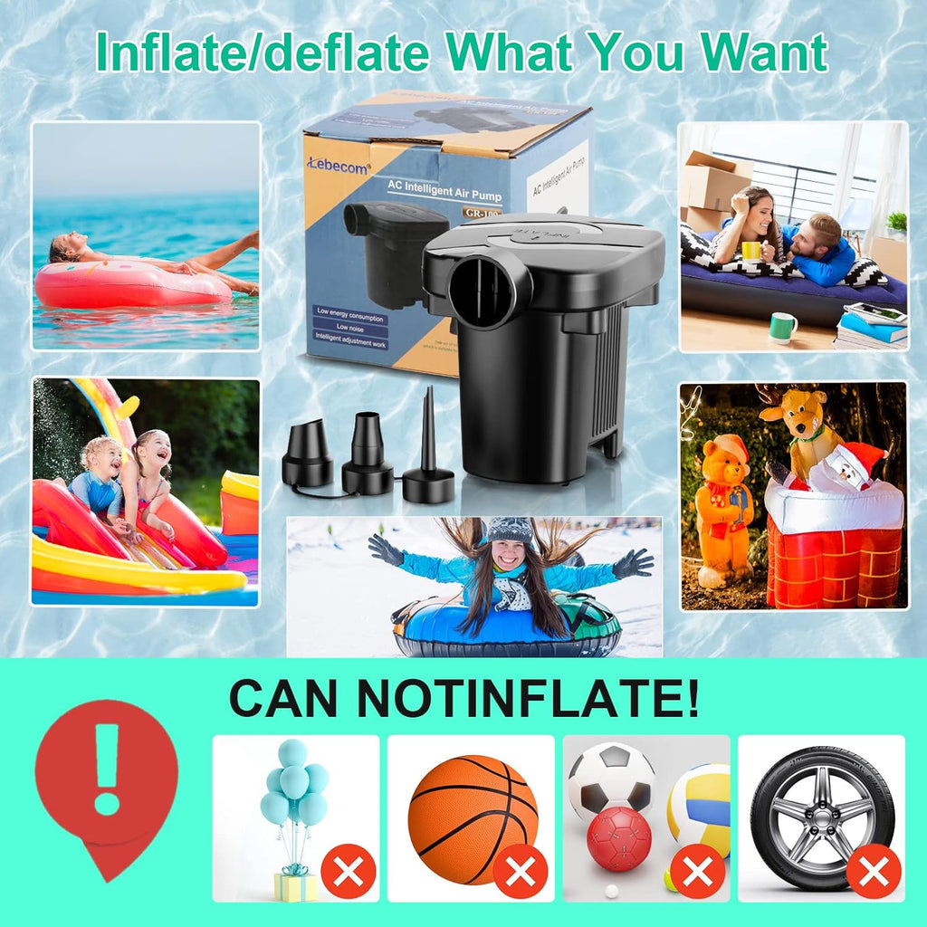 MAACOULD Electric Air Pump for Inflatables with 3 Nozzles | Portable, Easy to Use, Inflatable for Beds, Mattress, Pool Floats, Inflatable Pool, Snow Sled, AC110-120V