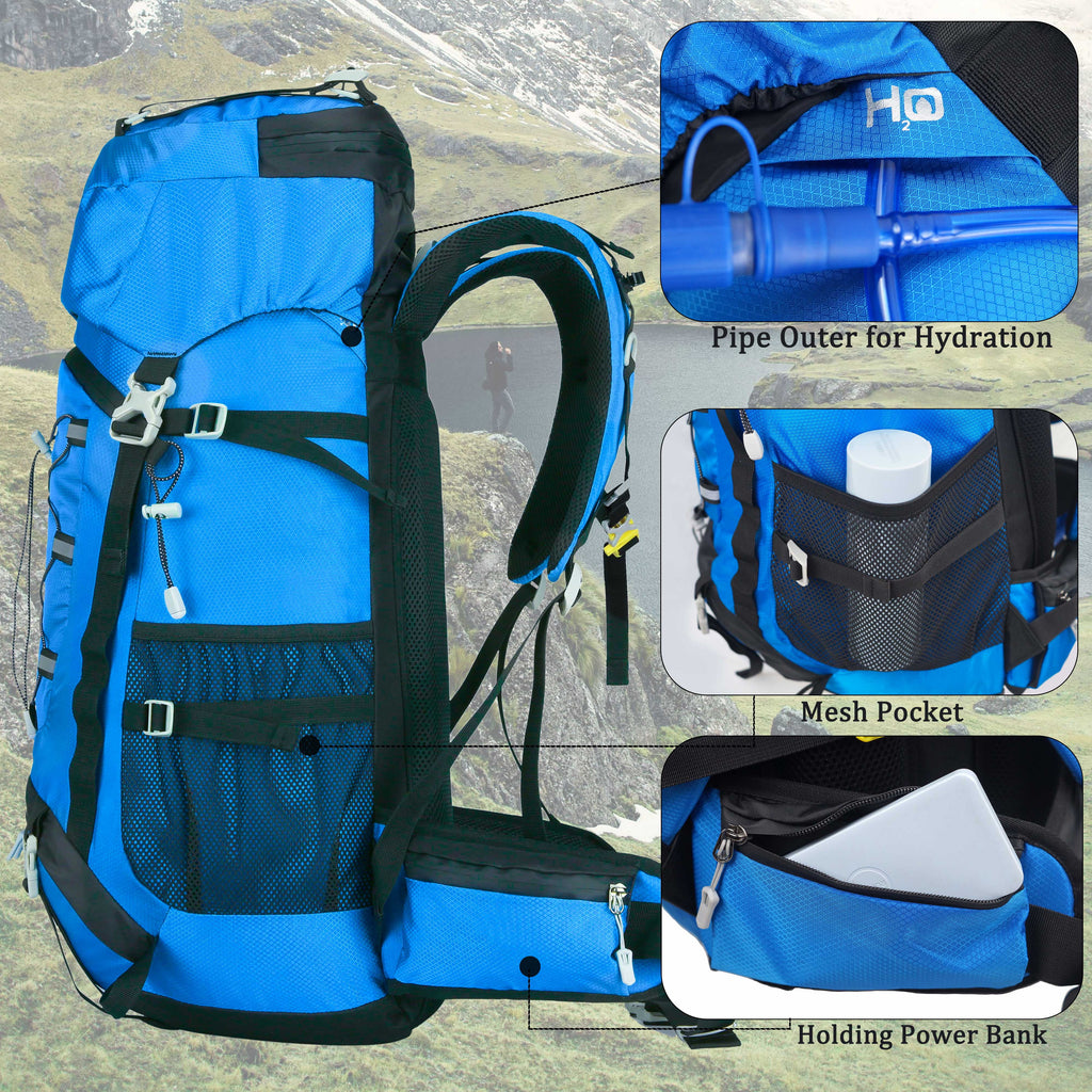 60L Travel Hiking Camping Backpack with Rain Cover, Backpack Water Resistant,Climbing Backpack for Men Women