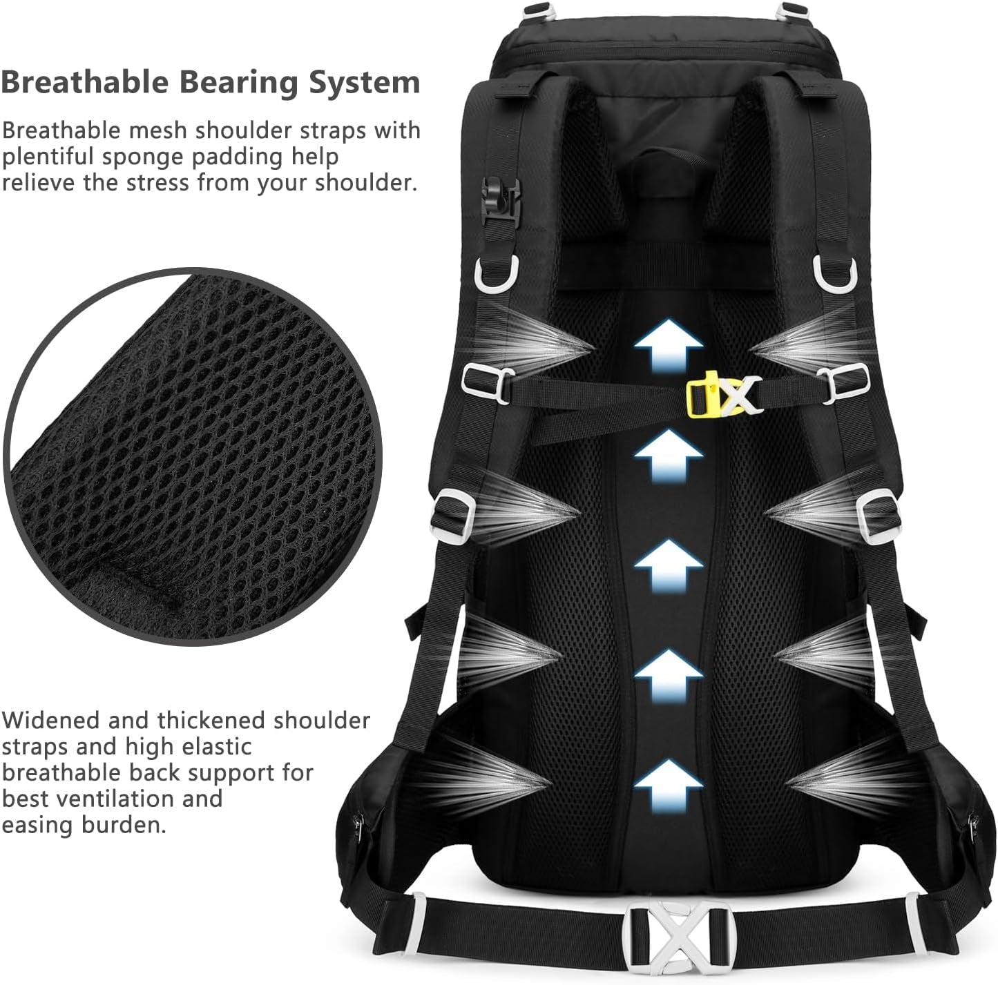 50L Hiking Backpack Men Camping Backpack with Rain Cover 45L+5L Lightweight Backpacking Backpack Travel Backpack