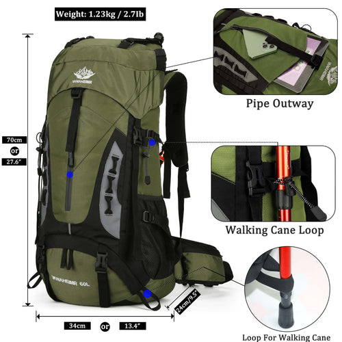 60L Travel Hiking Camping Backpack with Rain Cover,Backpack Water Resistant,Traveling Backpack for Men Women