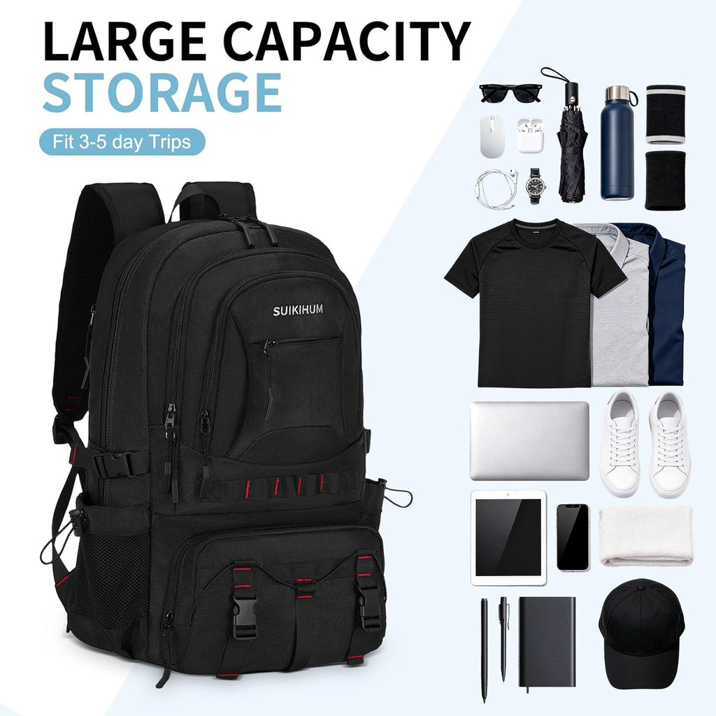 40L Hiking Backpack for Men Women, Expandable Travel Backpack for Camping, Waterproof Outdoor Hiking Daypack with USB A/C Port, Black, Medium