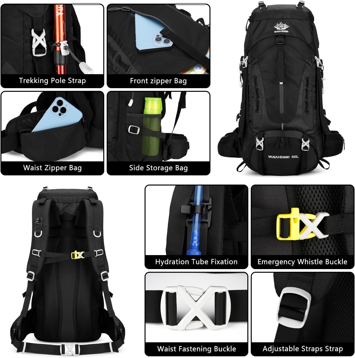 50L Hiking Backpack Men Camping Backpack with Rain Cover 45L+5L Lightweight Backpacking Backpack Travel Backpack
