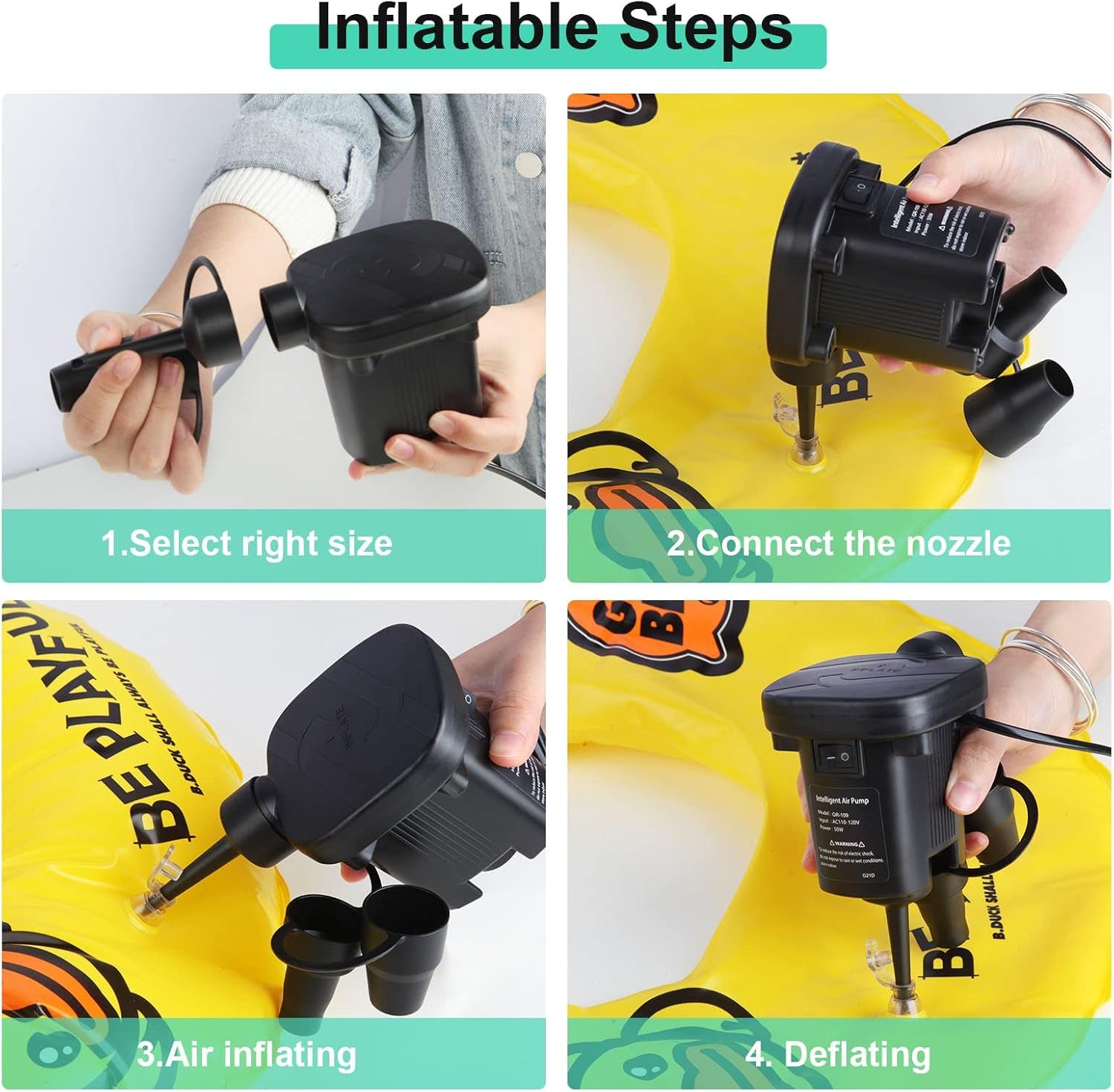 MAACOULD Electric Air Pump for Inflatables with 3 Nozzles | Portable, Easy to Use, Inflatable for Beds, Mattress, Pool Floats, Inflatable Pool, Snow Sled, AC110-120V