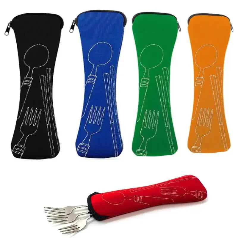Portable Cutlery Bag with Zipper Cutlery Box Storage Bag Camping Cutlery Storage Bag for Kids Tableware Travelling Picnic School
