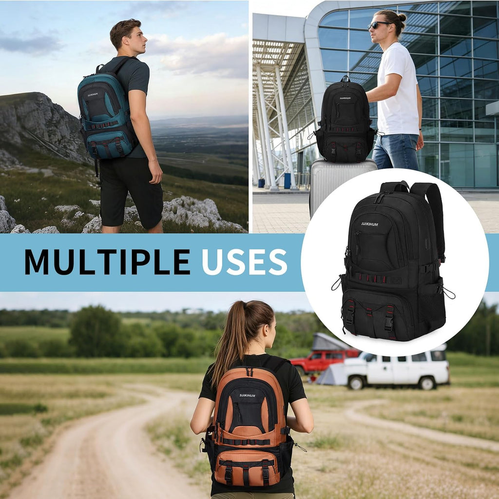 40L Hiking Backpack for Men Women, Expandable Travel Backpack for Camping, Waterproof Outdoor Hiking Daypack with USB A/C Port, Black, Medium