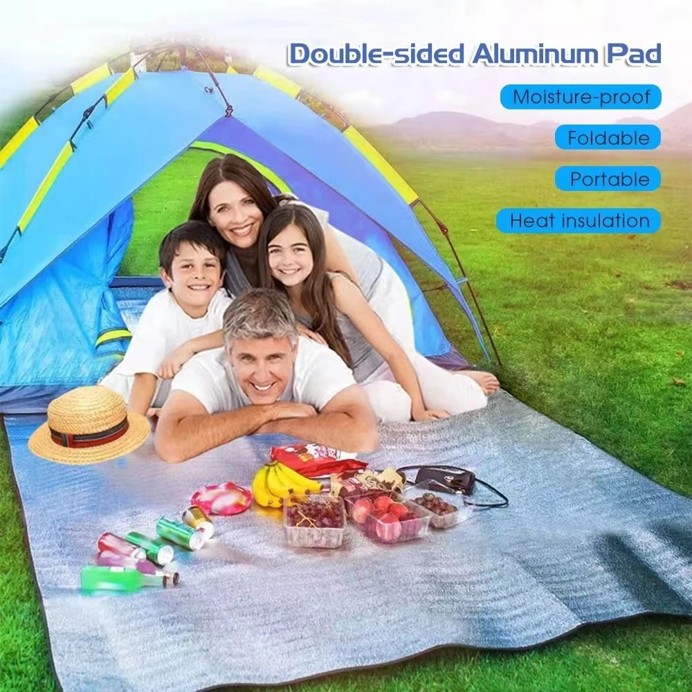 Two-Sided Camping Silver Mat Aluminum Mat Blanket Foam Pad Insulating Foil Mat Sleeping Tent Pad Reflecting Heat for Outdoor