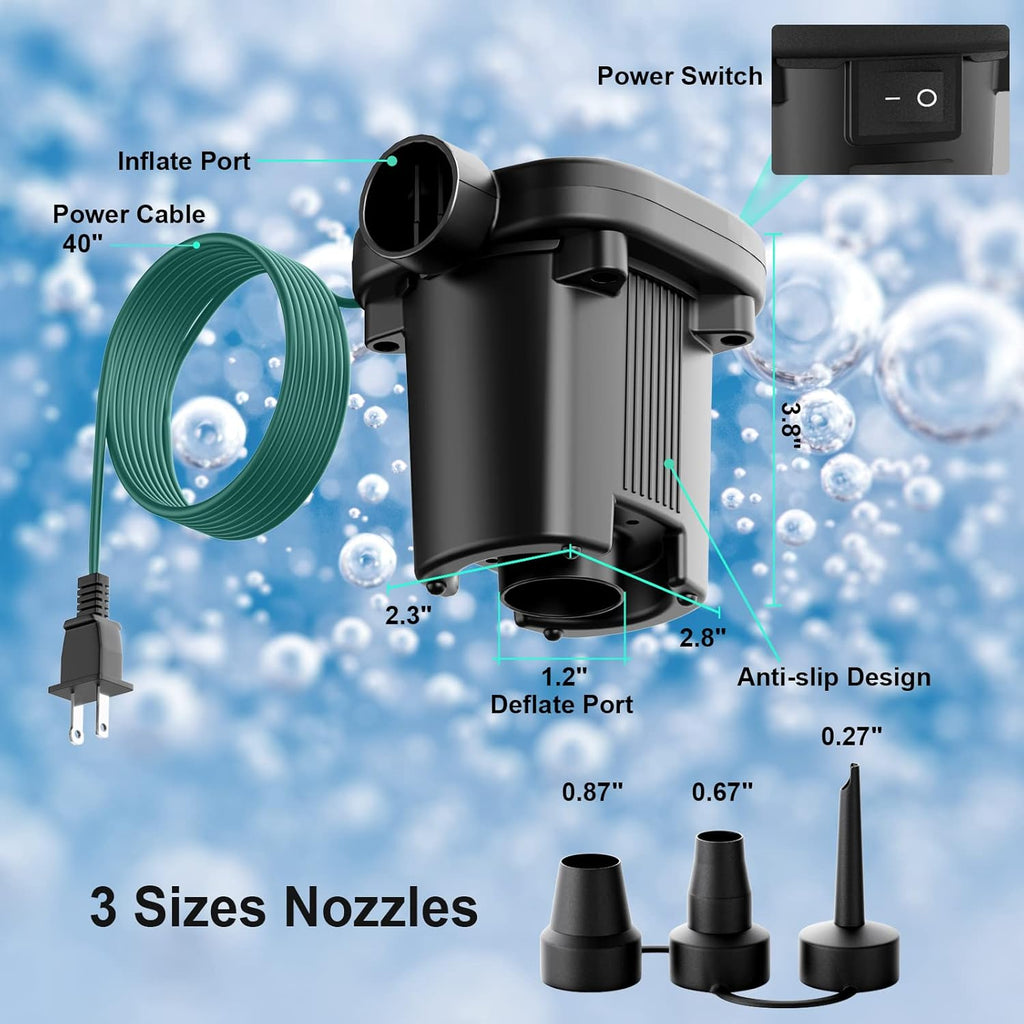 MAACOULD Electric Air Pump for Inflatables with 3 Nozzles | Portable, Easy to Use, Inflatable for Beds, Mattress, Pool Floats, Inflatable Pool, Snow Sled, AC110-120V