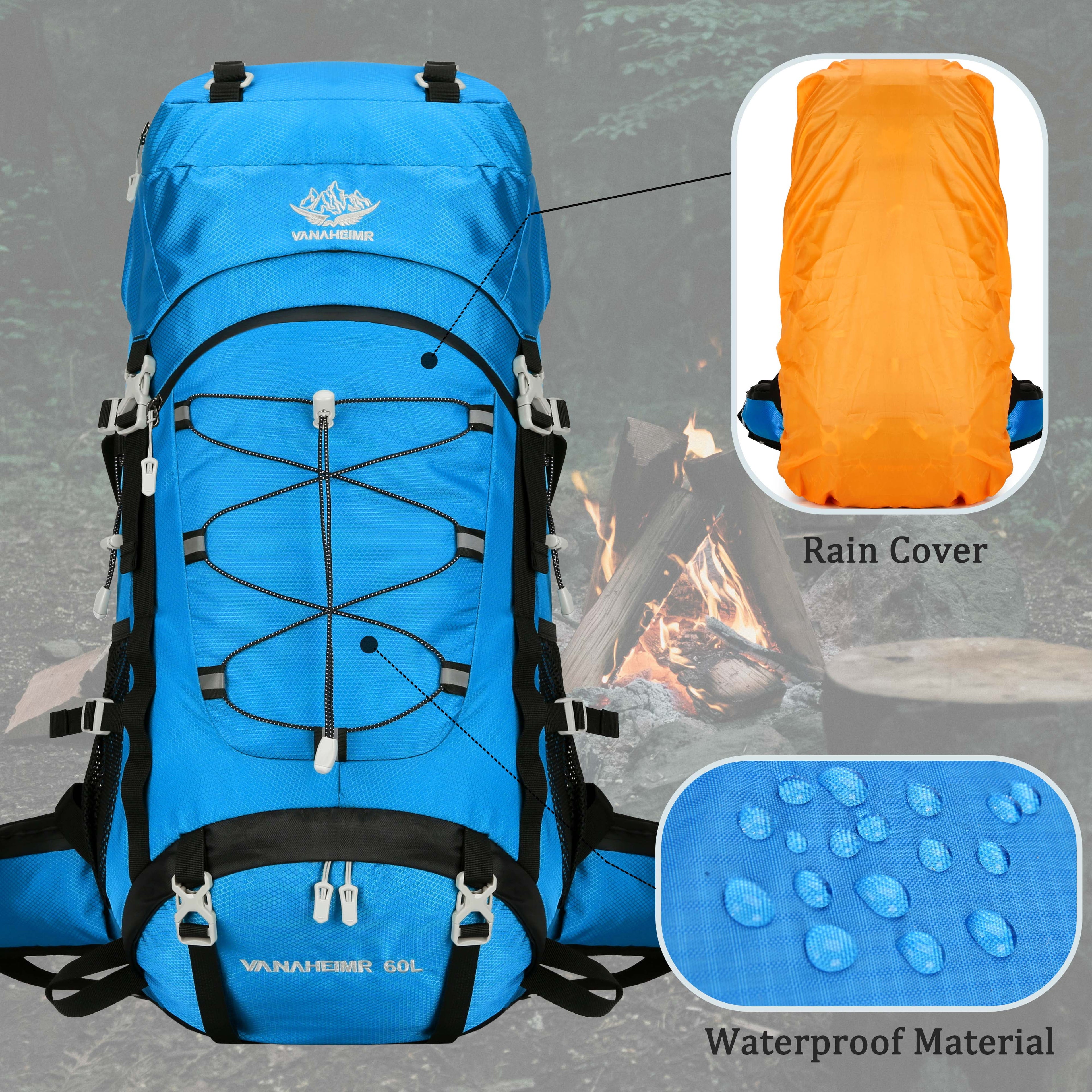 60L Travel Hiking Camping Backpack with Rain Cover, Backpack Water Resistant,Climbing Backpack for Men Women