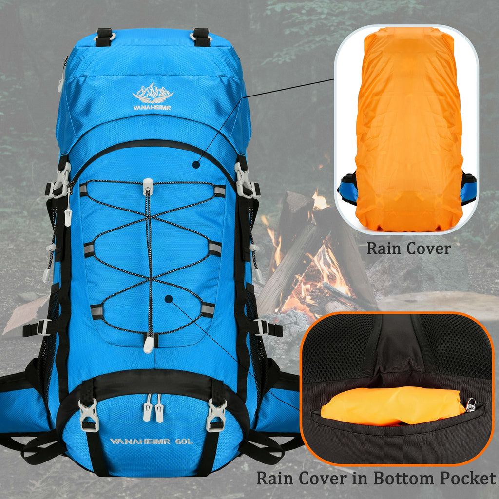 60L Travel Hiking Camping Backpack with Rain Cover, Backpack Water Resistant,Climbing Backpack for Men Women